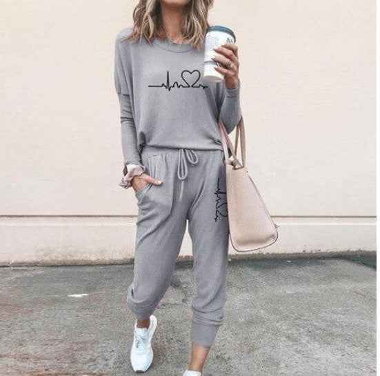 Women's Long Sleeve Suit Fashion Pullover Top And Pockets Drawstring Long Pants Solid Color Casual Sports Trouser Suit Clothing - For Sale