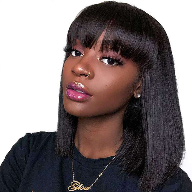 Premium Human Hair Wig - Natural Short to Medium Length for Women