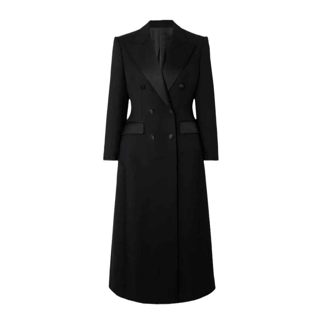 ExecutiveChic - Double Breasted Slim Waist Long Slit Suit Skirt - For Sale