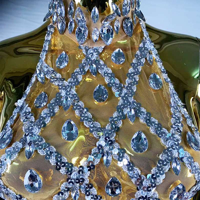 Rhinestone Embellished Plaid Sequin Mini Dress