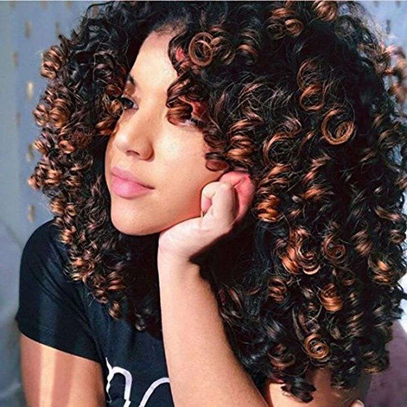 Curly Synthetic Wig - 16 Inch Heat Resistant Fiber with Natural Bounce