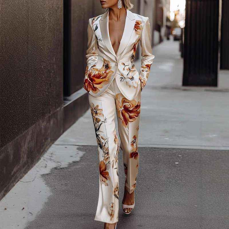 Fashion Printing Satin Long Sleeve Suit Two-piece Set - For Sale