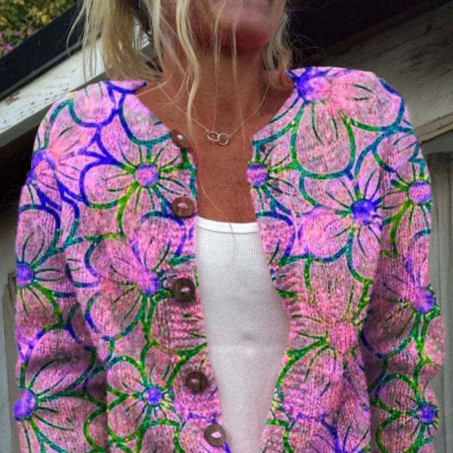 FloralChic - 3D Floral Print Knitted Coat | European Fashion Design - For Sale