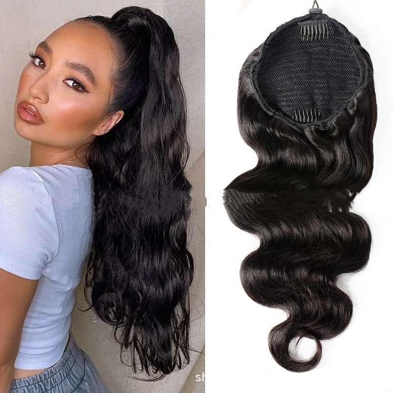 Premium Natural Black Drawstring Ponytail - 100% Human Hair Extension