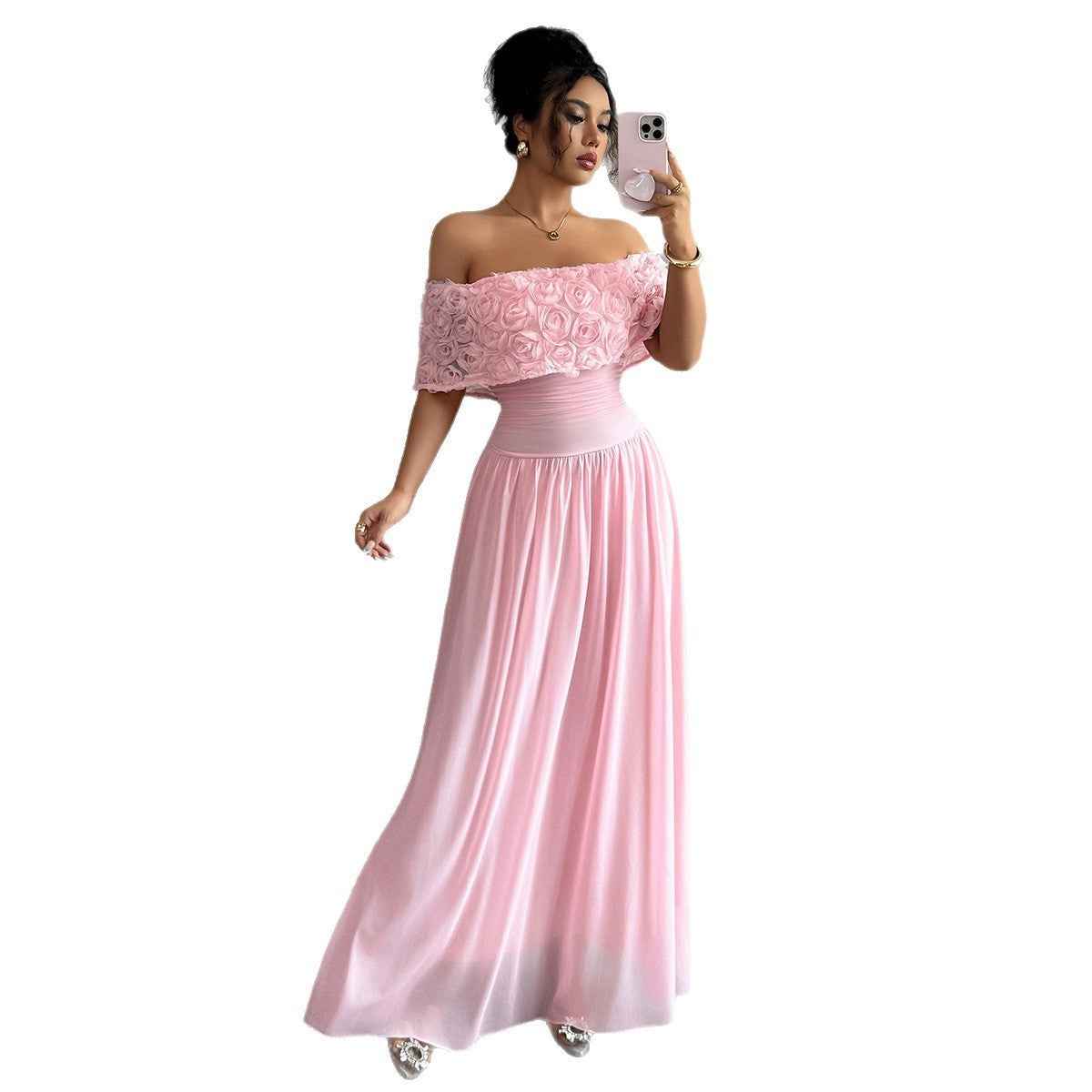 GracefulFlow - Elegant Long Polyester Dress for Women - For Sale