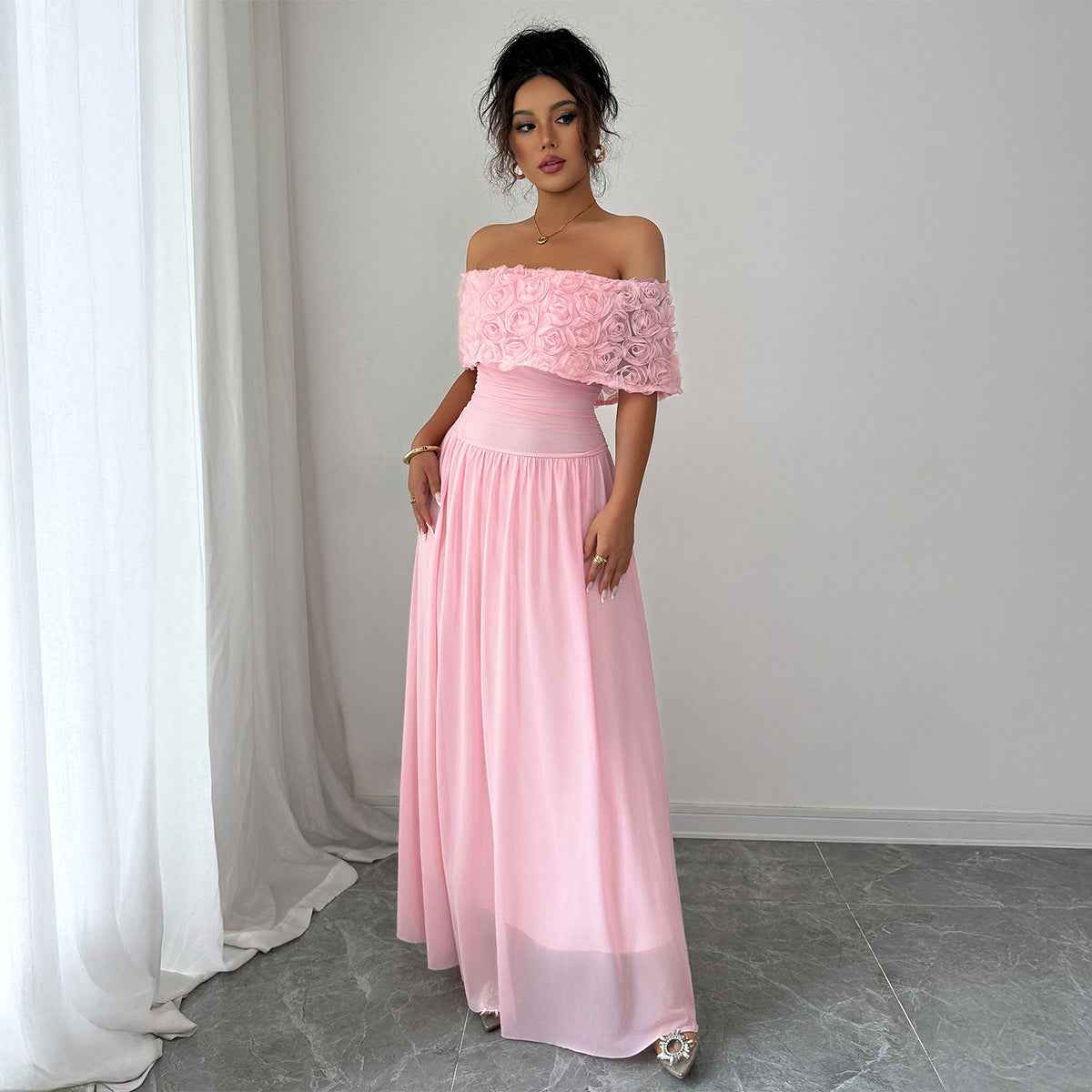 GracefulFlow - Elegant Long Polyester Dress for Women - For Sale