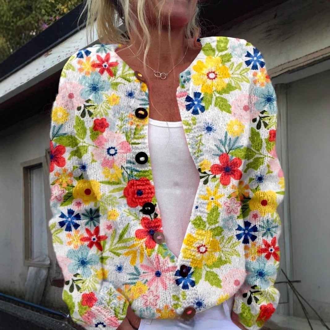 FloralChic - 3D Floral Print Knitted Coat | European Fashion Design - For Sale