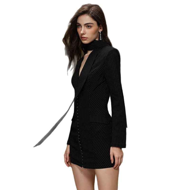 SleekSilhouette - V-Neck Long Sleeve High Waist Sheath Dress - For Sale