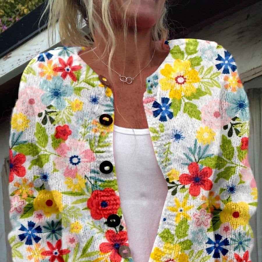 FloralChic - 3D Floral Print Knitted Coat | European Fashion Design - For Sale