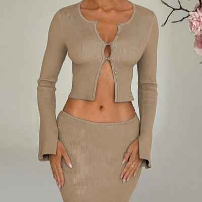 ChicSuit Pro - Women's Cardigan Top & Split Skirt Two-Piece Set - For Sale