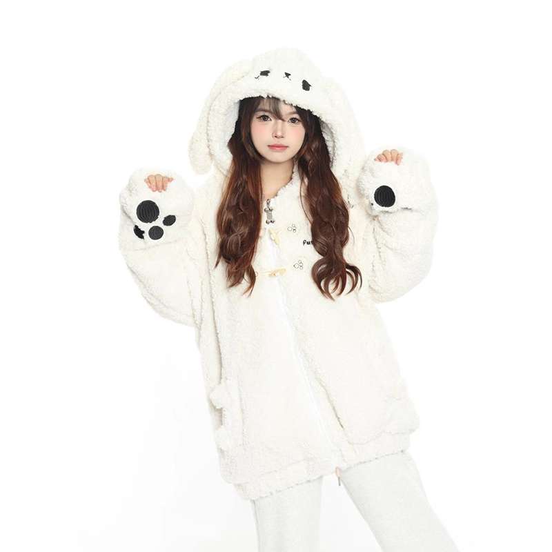 Bunny Ears Hooded Fleece Coat - Cozy Lamb Wool Jacket
