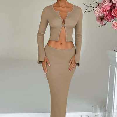 ChicSuit Pro - Women's Cardigan Top & Split Skirt Two-Piece Set - For Sale