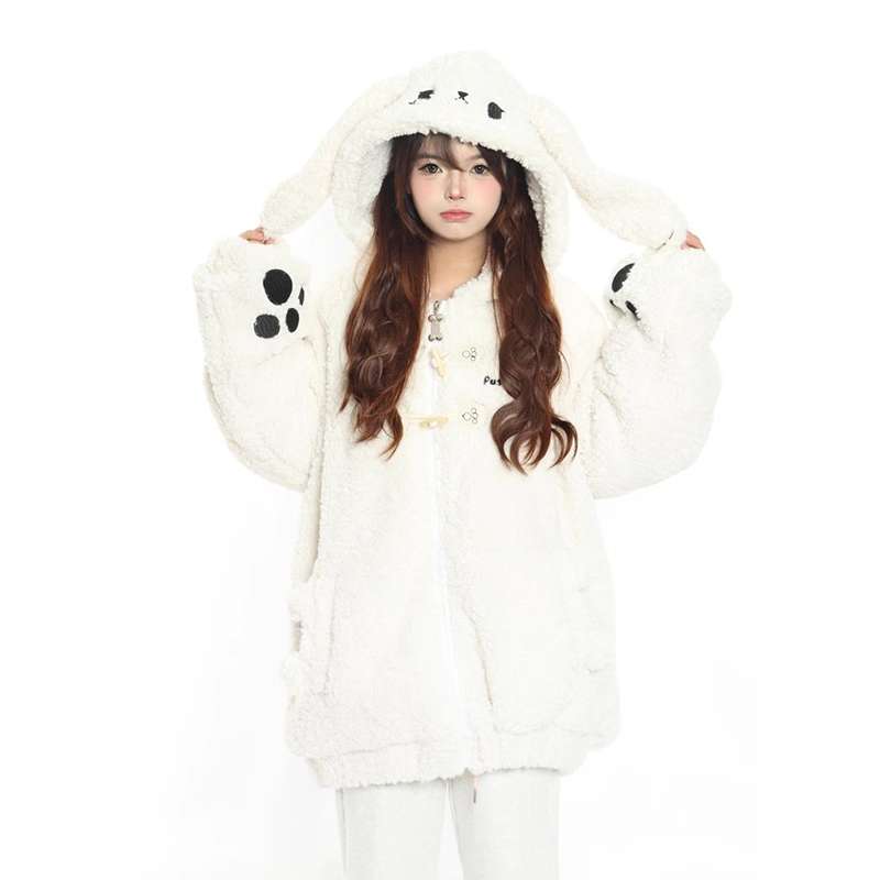 Bunny Ears Hooded Fleece Coat - Cozy Lamb Wool Jacket