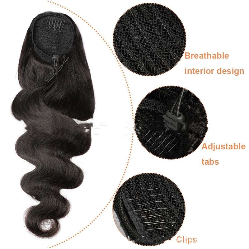 Premium Natural Black Drawstring Ponytail - 100% Human Hair Extension