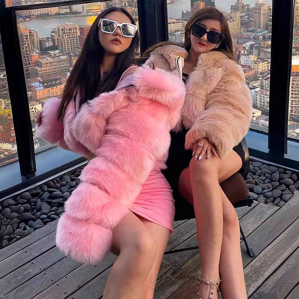 CozyLux - Short Hooded Faux Fur Coat | Luxury Winter Jacket - For Sale