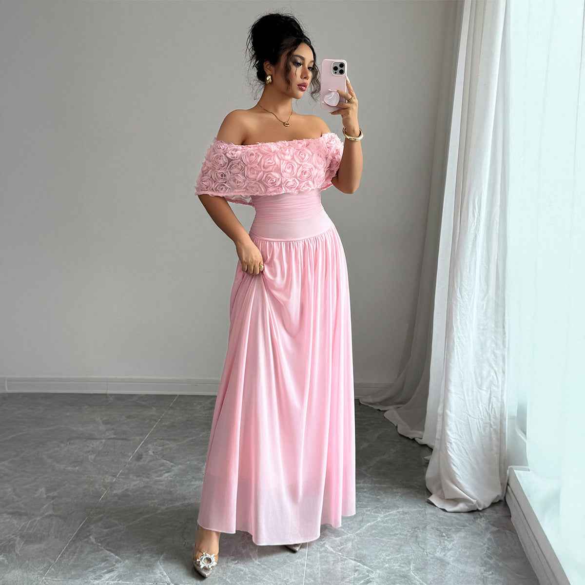 GracefulFlow - Elegant Long Polyester Dress for Women - For Sale