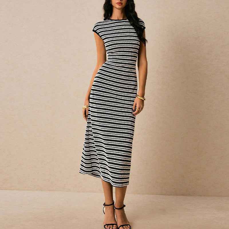 ChicStripe - Sleeveless Knitted Dress | Slim Fit Elegant Design - For Sale