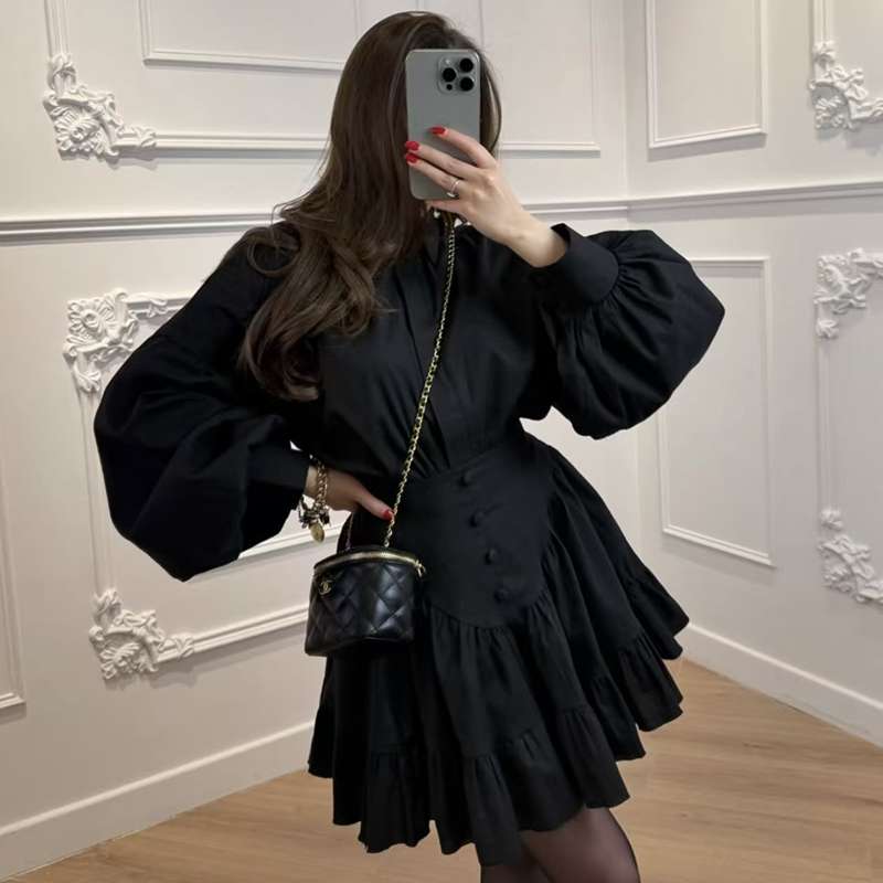 Elegant Lantern Sleeve Blouse & Ruffled Skirt Set