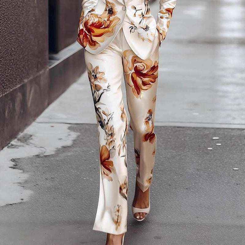 Fashion Printing Satin Long Sleeve Suit Two-piece Set - For Sale