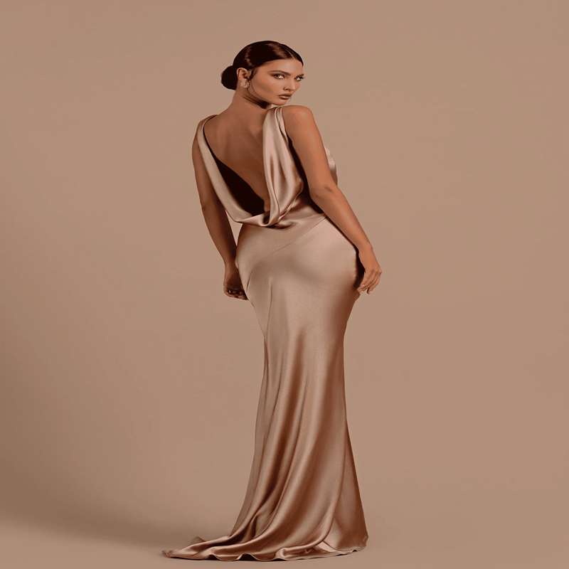 Elegant Deep V-Neck Mermaid Evening Gown - Satin Formal Dress