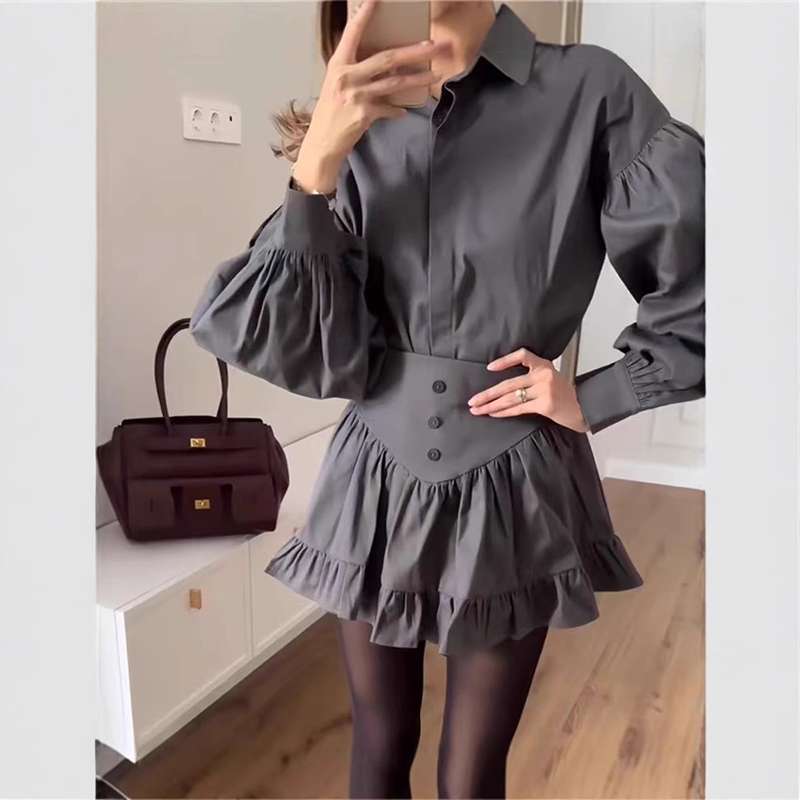 Elegant Lantern Sleeve Blouse & Ruffled Skirt Set
