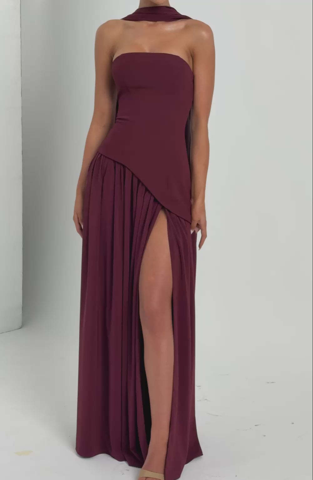 Cherry Lacquer Maliyah Maxi Dress - Elegant Evening Gown with Chiffon Skirt