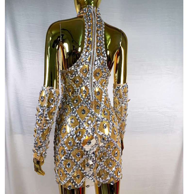 Rhinestone Embellished Plaid Sequin Mini Dress