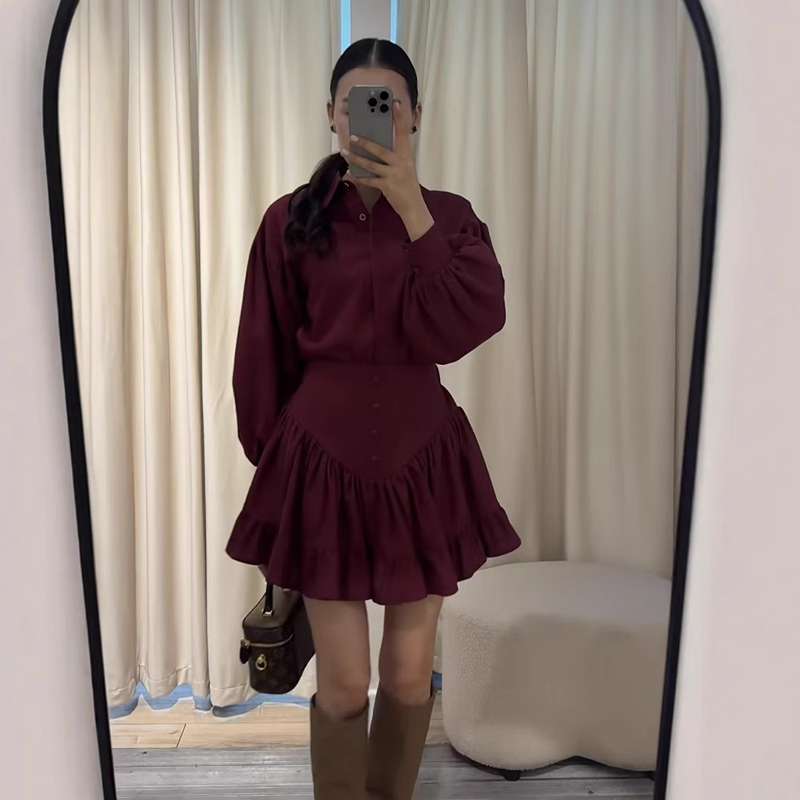 Elegant Lantern Sleeve Blouse & Ruffled Skirt Set