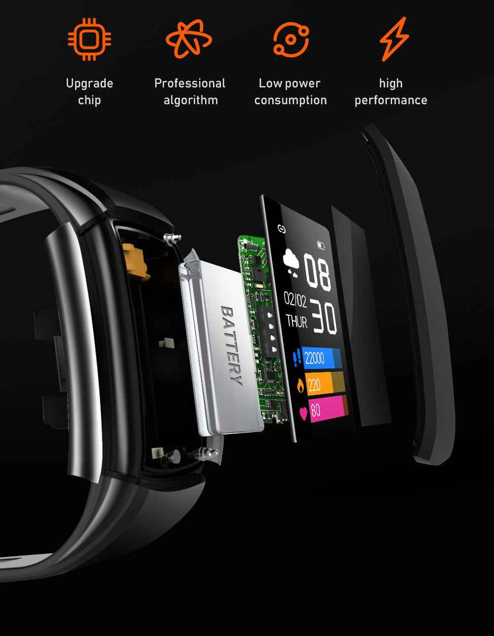 FitTracker Elite CT6 - Smart Fitness Bracelet with Color Display & Heart Rate - For Sale