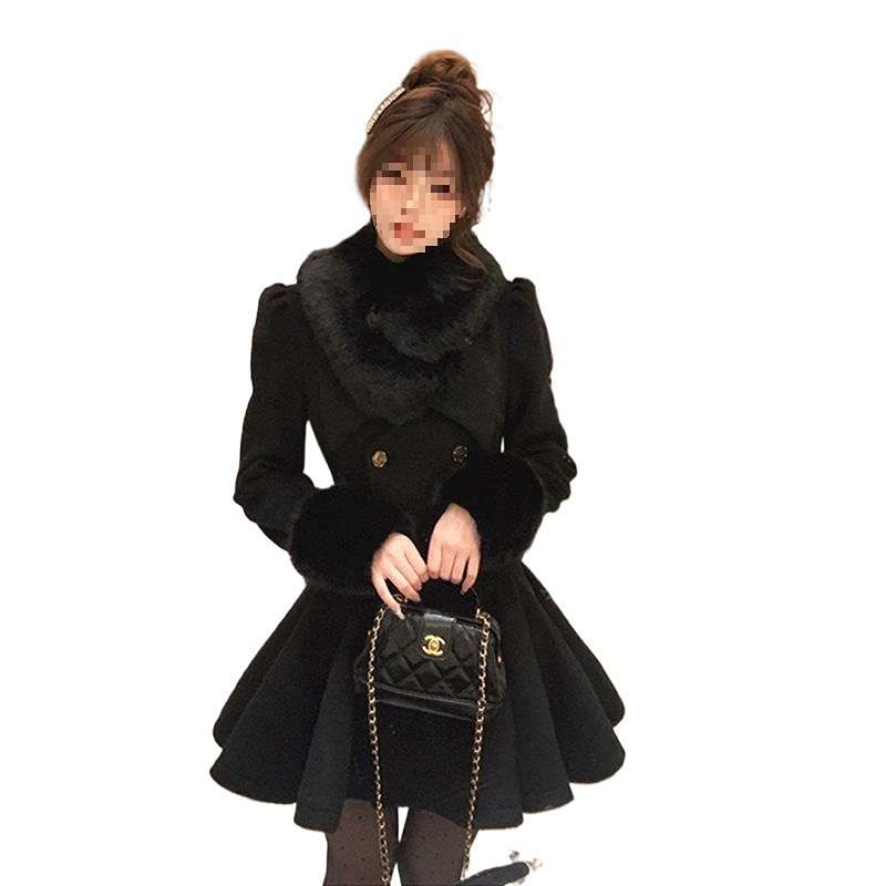 Elegant Wool Blend Coat with Detachable Leather Collar