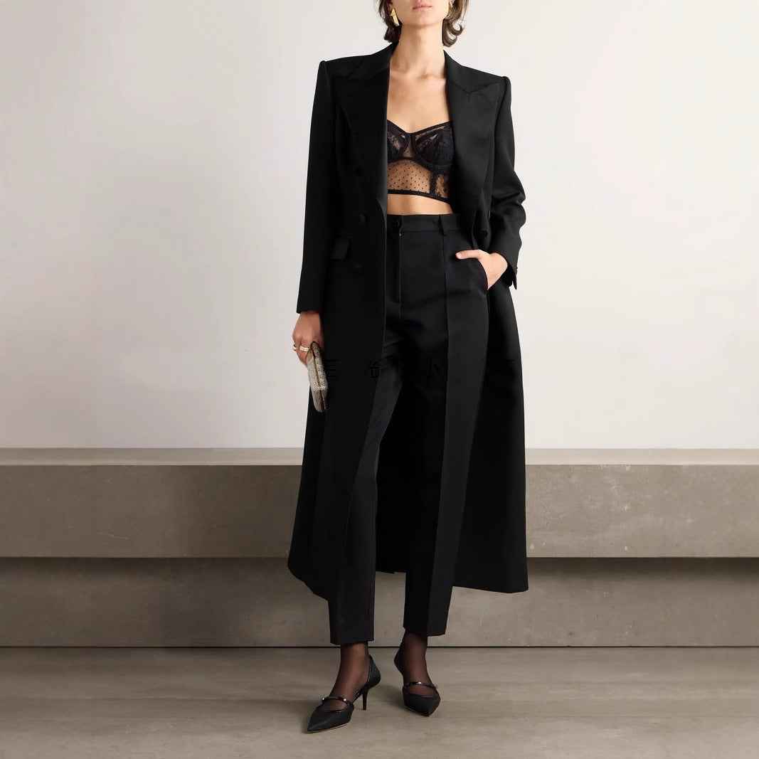 ExecutiveChic - Double Breasted Slim Waist Long Slit Suit Skirt - For Sale