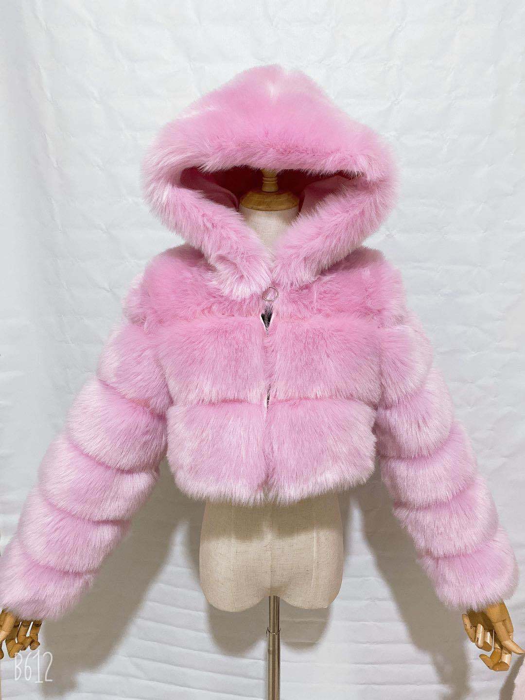 CozyLux - Short Hooded Faux Fur Coat | Luxury Winter Jacket - For Sale