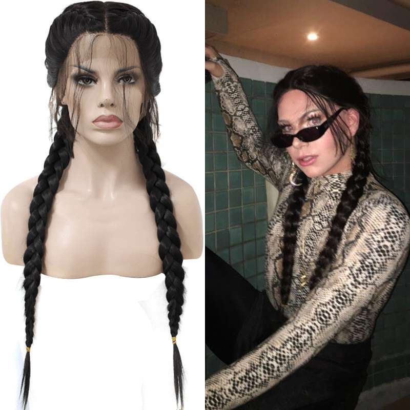 Double Twist Braid Lace Front Wig - Long Synthetic Braided Hair with Baby Hairs