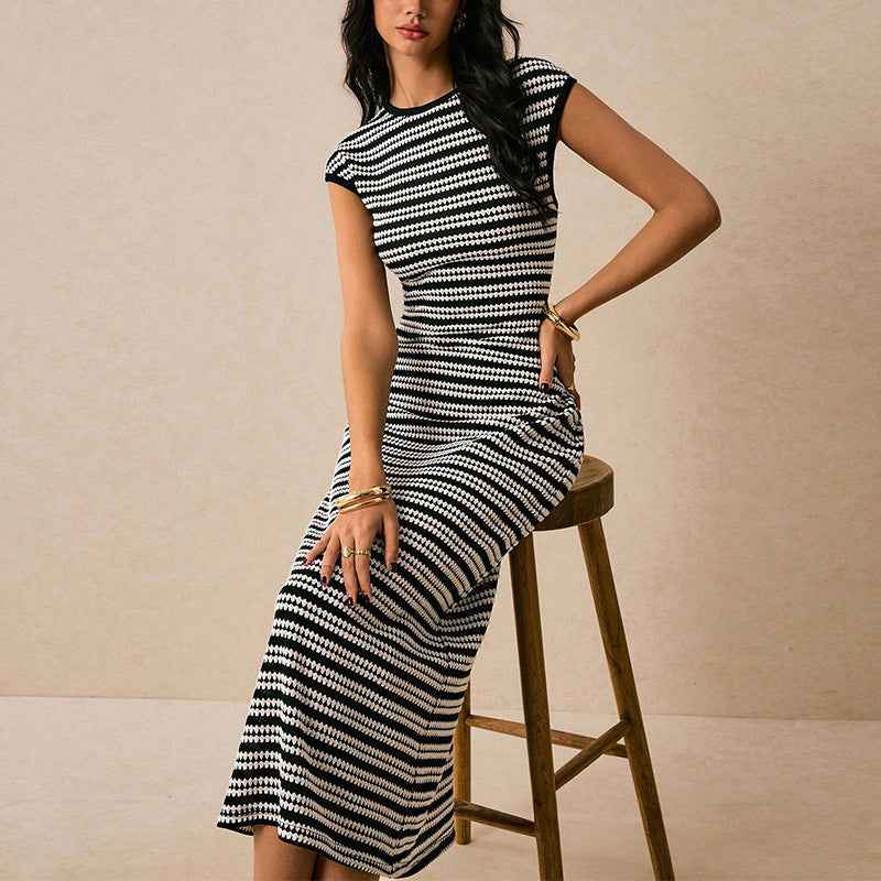 ChicStripe - Sleeveless Knitted Dress | Slim Fit Elegant Design - For Sale