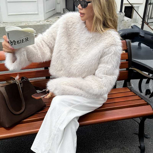 Women's Luxe Faux Fur Long Sleeve Winter Coat