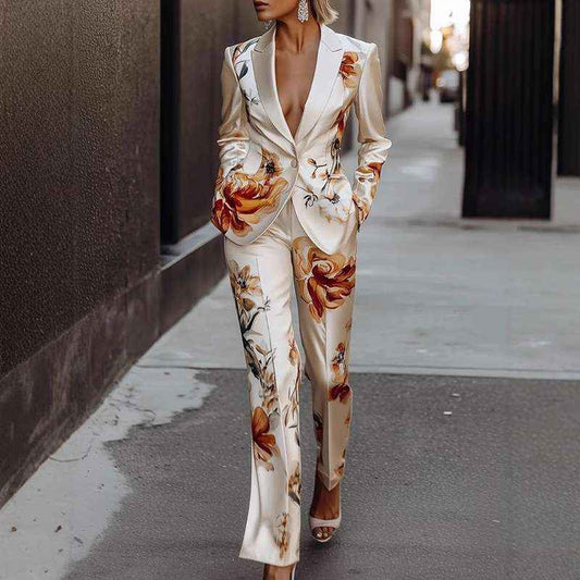 Fashion Printing Satin Long Sleeve Suit Two-piece Set - For Sale