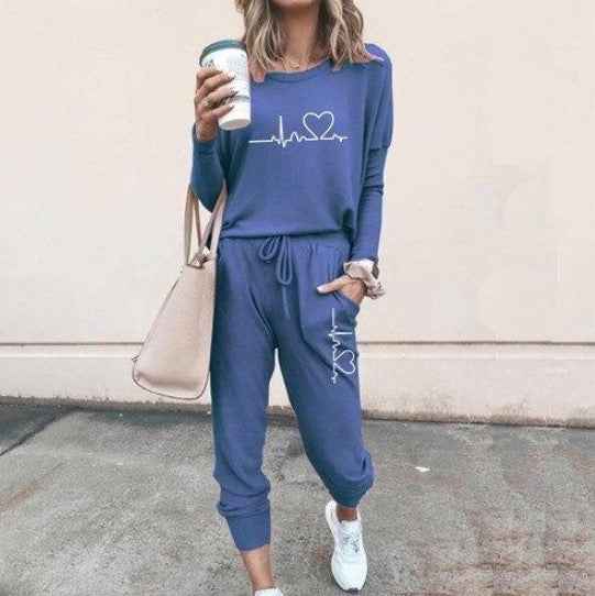 Women's Long Sleeve Suit Fashion Pullover Top And Pockets Drawstring Long Pants Solid Color Casual Sports Trouser Suit Clothing - For Sale