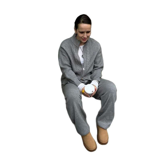 Cozy Knit Lounge Set - Zip-Up Cardigan & Pants