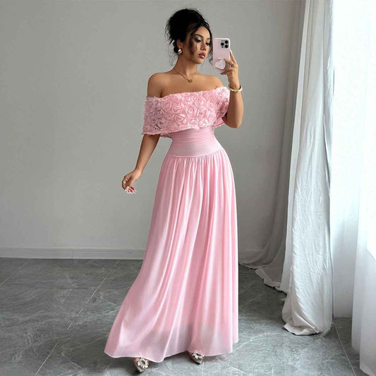 GracefulFlow - Elegant Long Polyester Dress for Women - For Sale