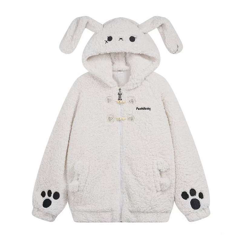 Bunny Ears Hooded Fleece Coat - Cozy Lamb Wool Jacket