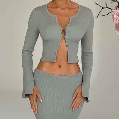 ChicSuit Pro - Women's Cardigan Top & Split Skirt Two-Piece Set - For Sale