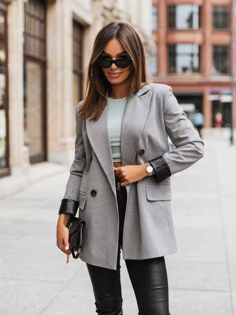 SlimFit Blazer - Women's Long Sleeve Elegant Solid Color Suit Jacket - For Sale