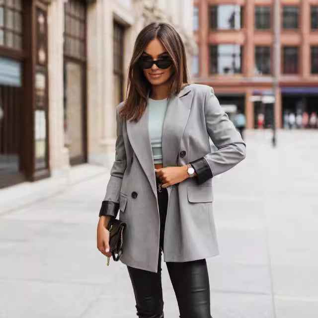 SlimFit Blazer - Women's Long Sleeve Elegant Solid Color Suit Jacket - For Sale
