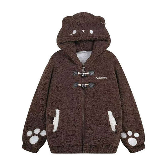 Bunny Ears Hooded Fleece Coat - Cozy Lamb Wool Jacket