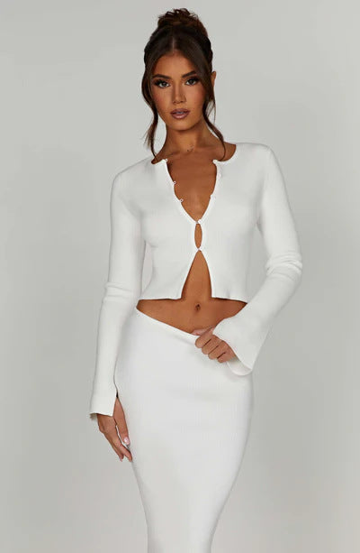 ChicSuit Pro - Women's Cardigan Top & Split Skirt Two-Piece Set - For Sale