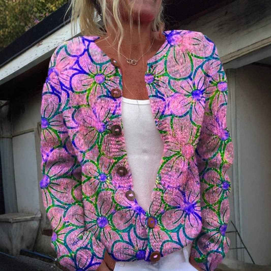 FloralChic - 3D Floral Print Knitted Coat | European Fashion Design - For Sale