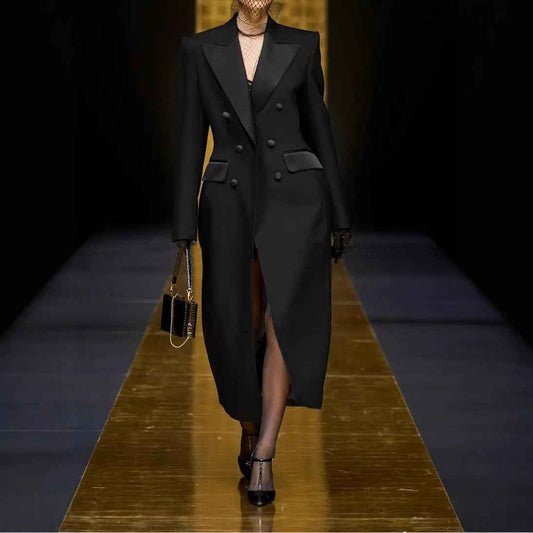 ExecutiveChic - Double Breasted Slim Waist Long Slit Suit Skirt - For Sale