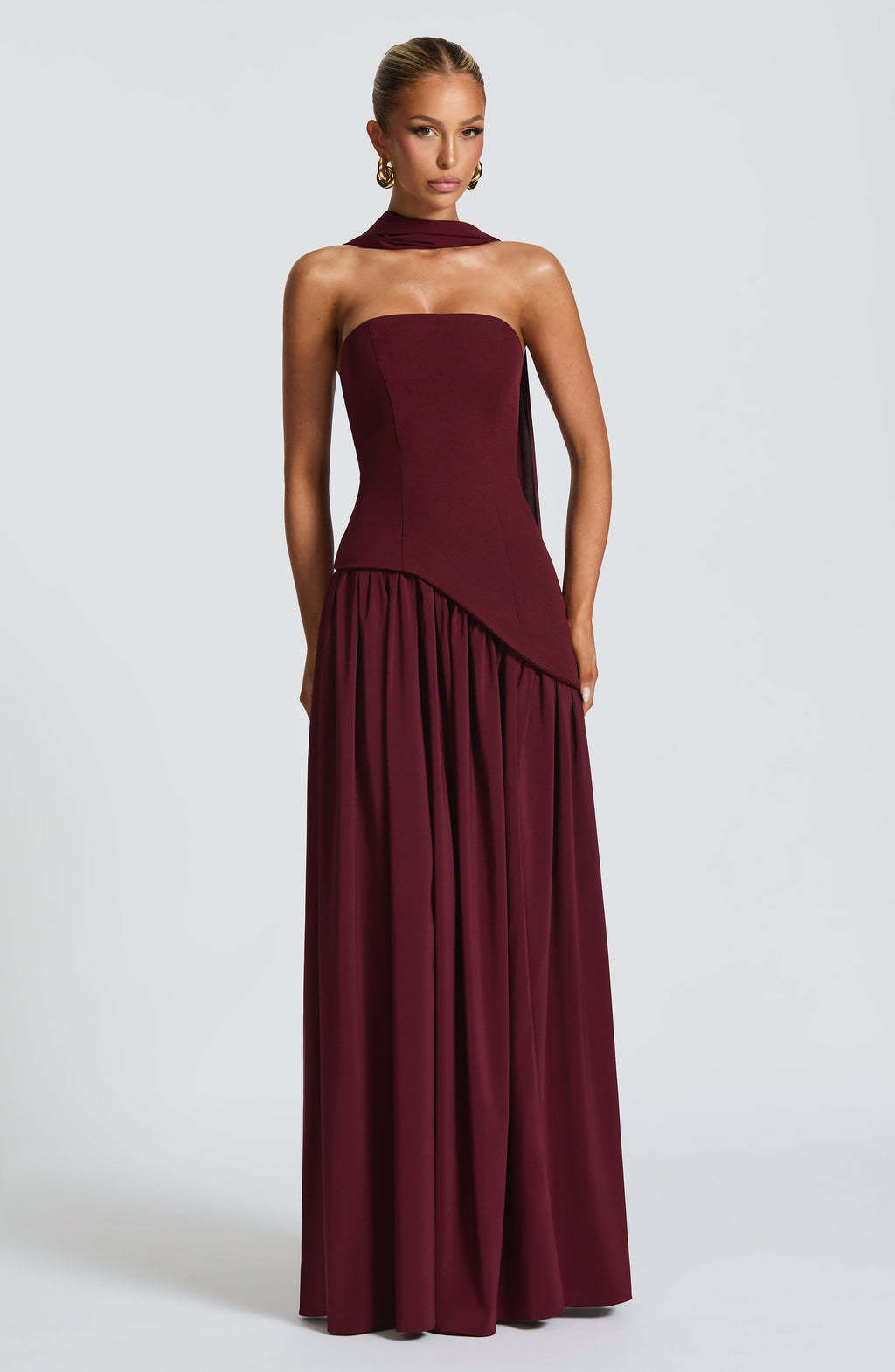 Cherry Lacquer Maliyah Maxi Dress - Elegant Evening Gown with Chiffon Skirt