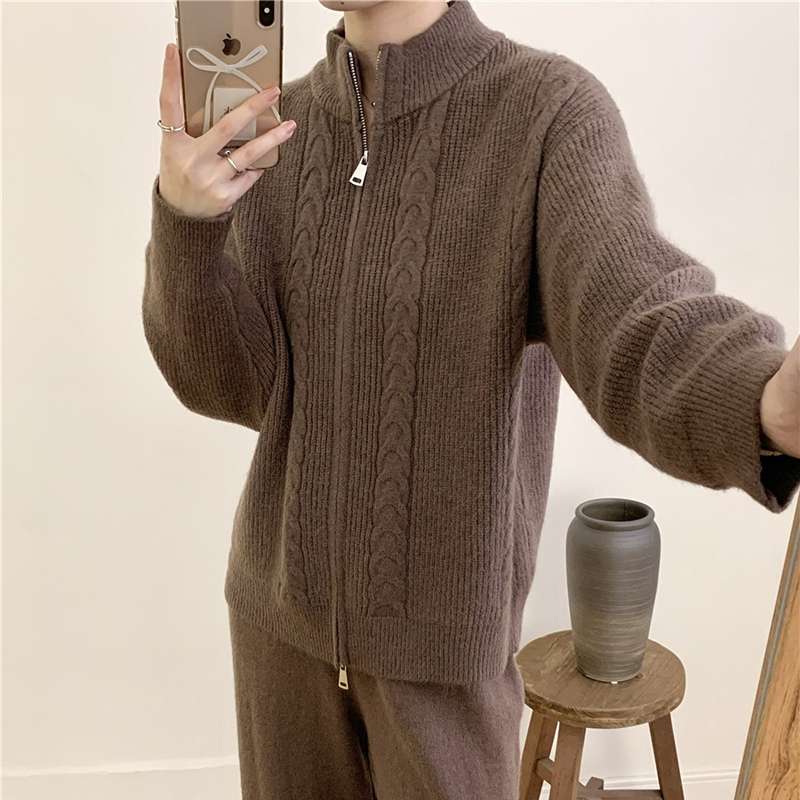 Cozy Knit Lounge Set - Zip-Up Cardigan & Pants